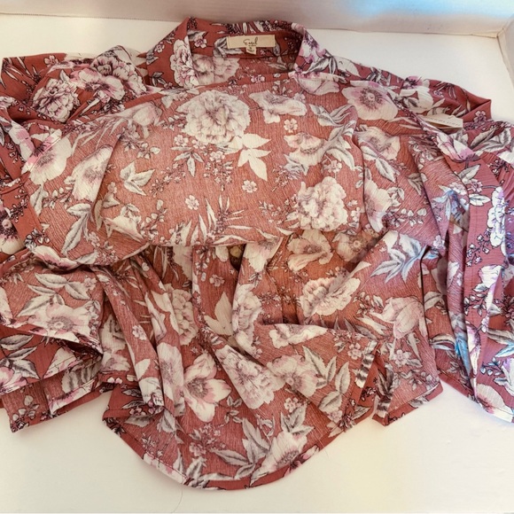 Easel Women's Baby Doll Flowy Dress Small Pink Taupe Color Button Front Ruffle - Picture 13 of 16